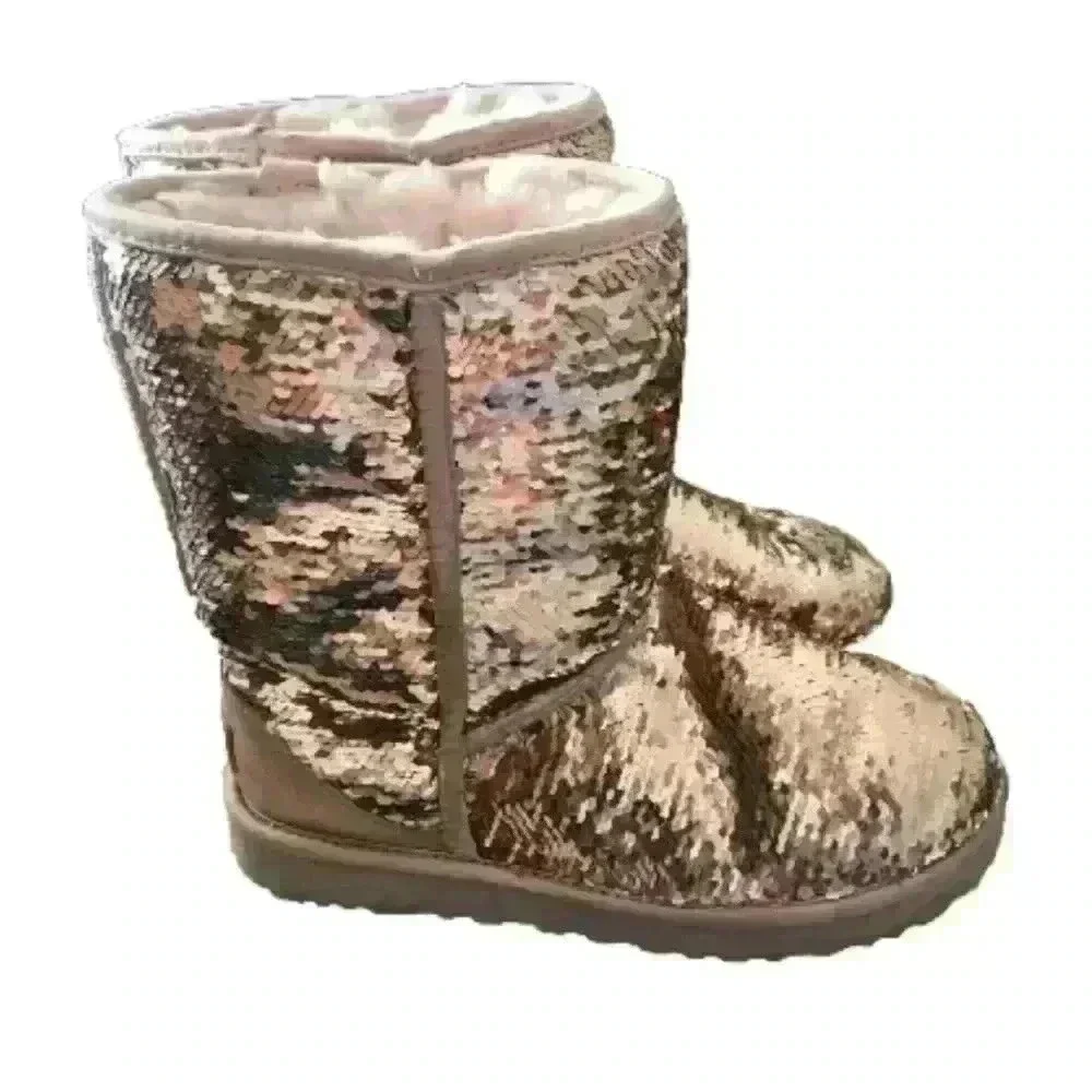 Ugg Womens Rose Gold Classic Short Sequin Statement Girlhood Core Rare Boot 8